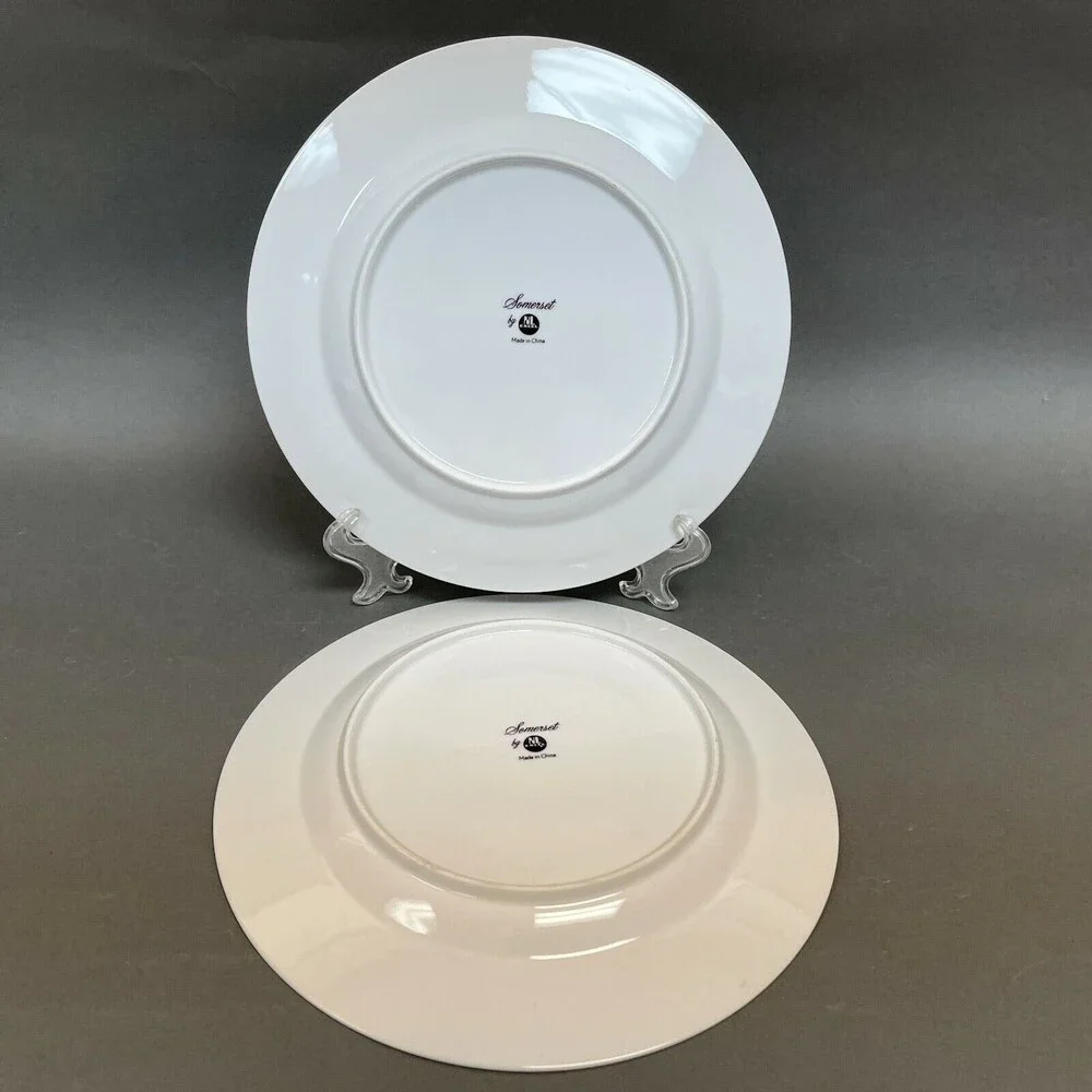 Somerset‎ by NL Excel Dinner Plates White Blue Floral Platinum Trim Lot of 2